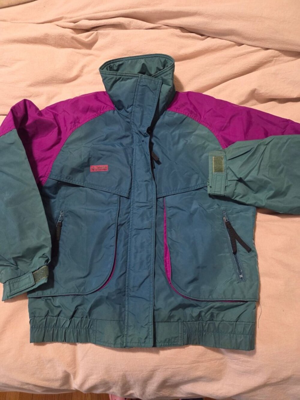 VTG 90's Columbia Womens Ski Jacket M Powder Keg Teal Purple Retro Colorblock - Picture 11 of 12